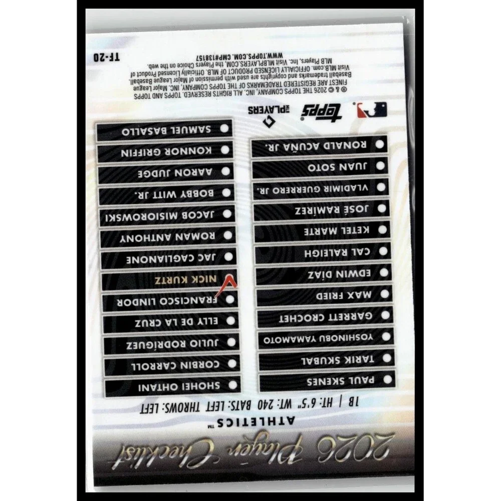 Topps 2026 Finest } Nick Kurtz Topps Team Finest